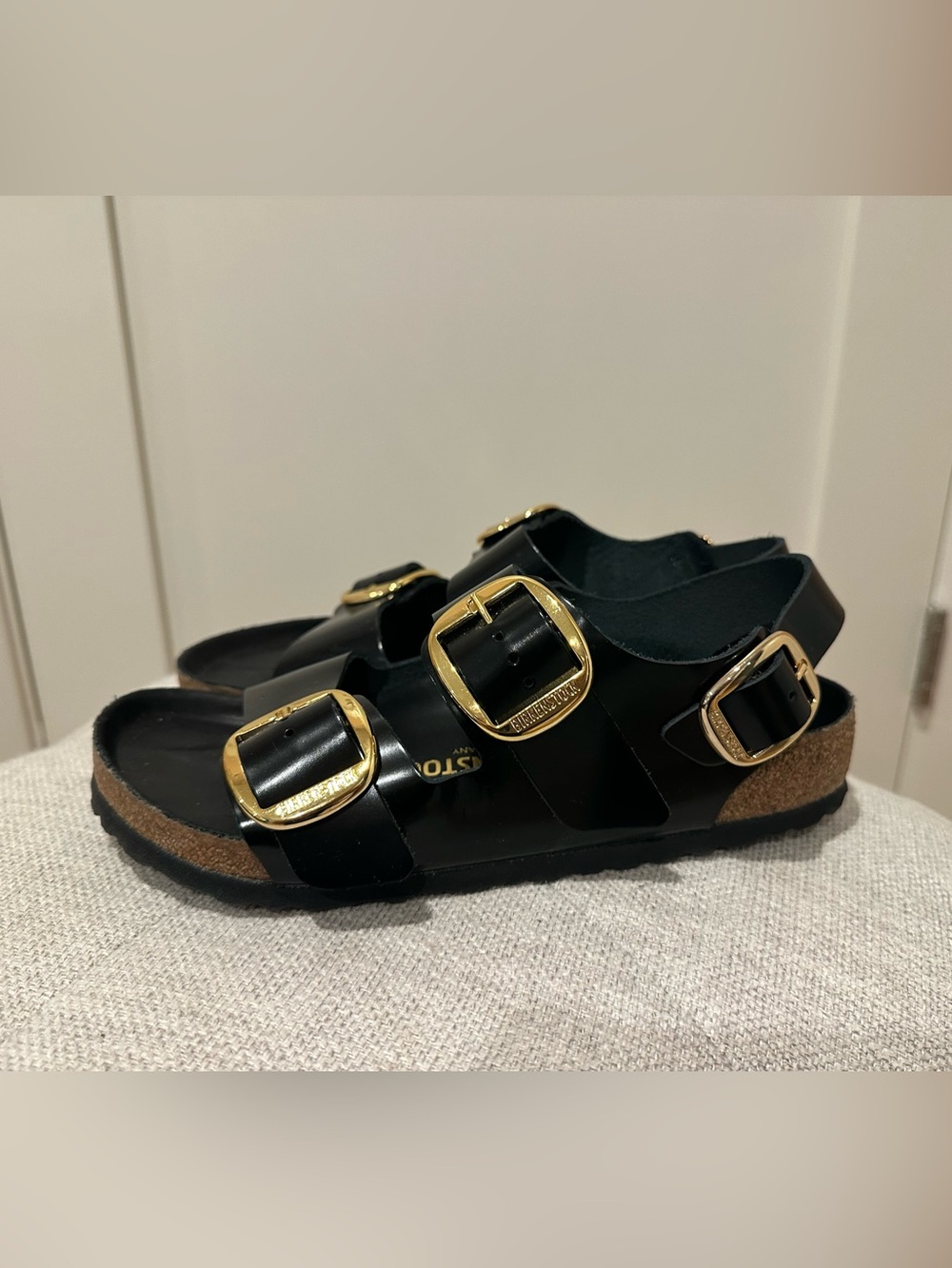 NWT Birkenstock size 39 Milano Big Buckle high shine black sandals - Picture 9 of 13